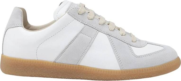 Maison Margiela Witte Leren Sneakers met Grijze Suède Inzetstukken White Heren