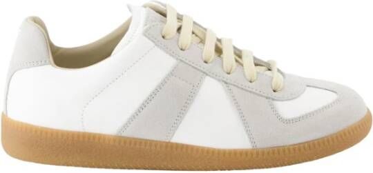 Maison Margiela Witte Leren Sneakers met Grijze Suède Inzetstukken White Heren