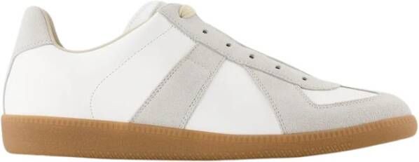 Maison Margiela Witte Leren Sneakers met Grijze Suède Inzetstukken White