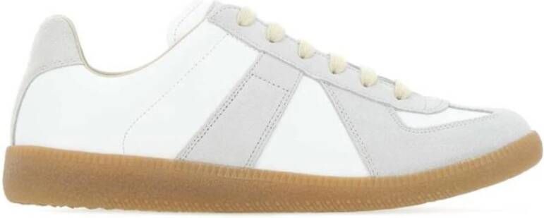 Maison Margiela Witte Leren Sneakers met Grijze Suède Inzetstukken White