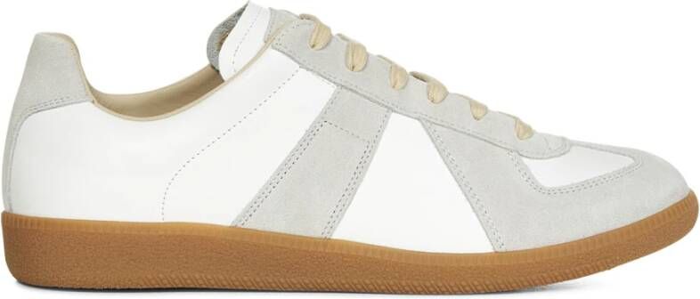 Maison Margiela Witte Leren Sneakers met Grijze Suède Inzetstukken White