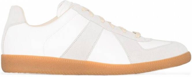 Maison Margiela Witte Leren Sneakers met Grijze Suède Inzetstukken White