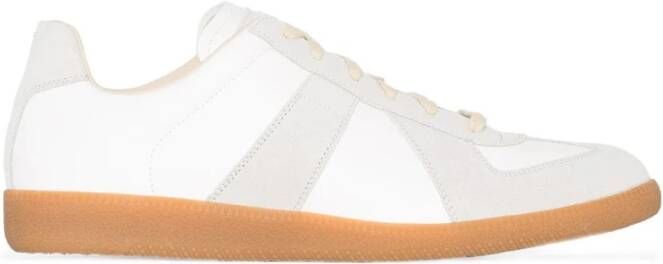 Maison Margiela Witte Leren Sneakers met Grijze Suède Inzetstukken White Heren