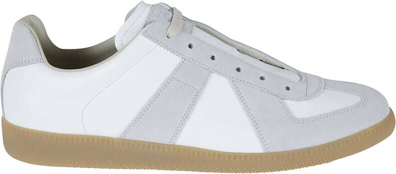 Maison Margiela Witte Leren Sneakers met Grijze Suède Inzetstukken White