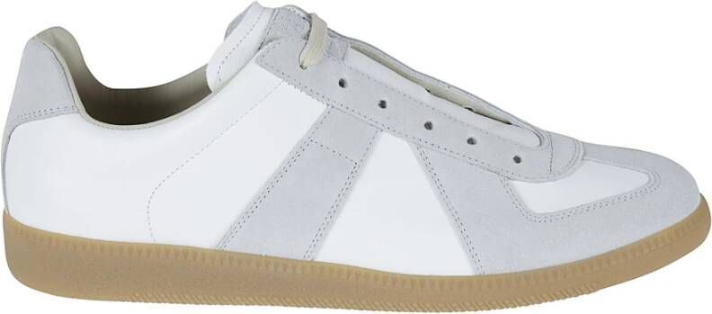 Maison Margiela Witte Leren Sneakers met Grijze Suède Inzetstukken White Heren