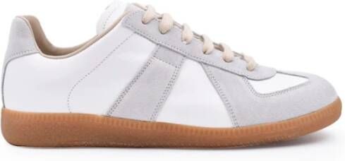 Maison Margiela Witte Leren Sneakers met Grijze Suède Inzetstukken White