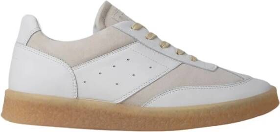 MM6 Maison Margiela Witte Leren Sneakers met Beige Patches Wit