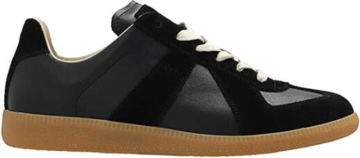 Maison Margiela Replica Leren Sneakers met Suède Inzetstukken Black