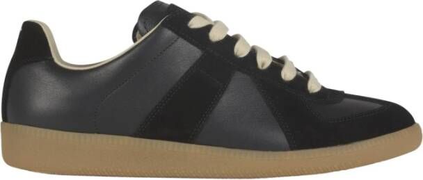 Maison Margiela Replica Leren Sneakers met Suède Inzetstukken Black