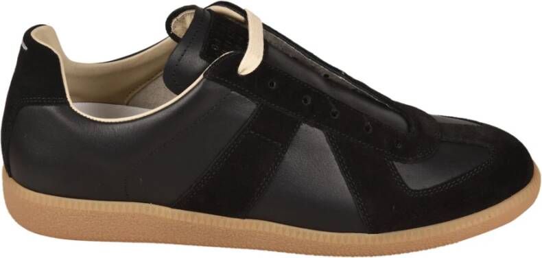 Maison Margiela Replica Leren Sneakers met Suède Inzetstukken Black