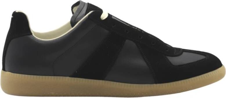 Maison Margiela Replica Leren Sneakers met Suède Inzetstukken Black