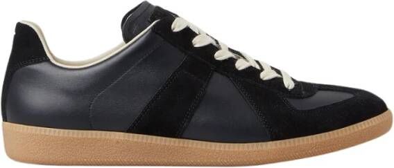 Maison Margiela Replica Leren Sneakers met Suède Inzetstukken Black