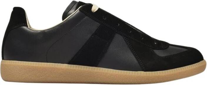 Maison Margiela Replica Leren Sneakers met Suède Inzetstukken Black