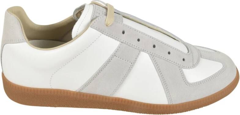 Maison Margiela Witte Leren Sneakers met Grijze Suède Inzetstukken White