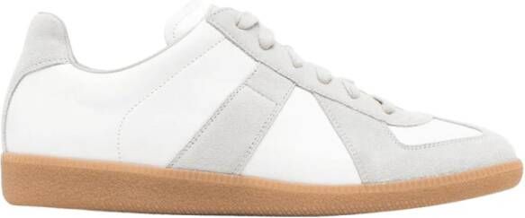 Maison Margiela Witte Leren Sneakers met Grijze Suède Inzetstukken White Heren