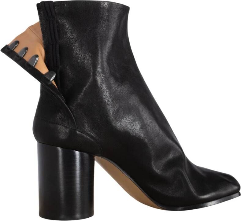 Maison Margiela Tabi Teen Kalfsleren Enkellaarzen met Cilindrische Hak Black Dames