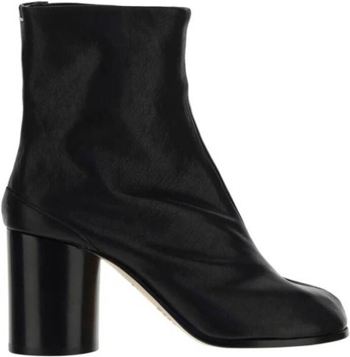 Maison Margiela Tabi Teen Kalfsleren Enkellaarzen met Cilindrische Hak Black Dames