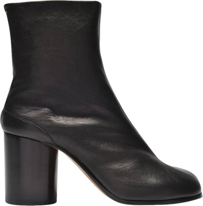 Maison Margiela Tabi Teen Kalfsleren Enkellaarzen met Cilindrische Hak Black Dames