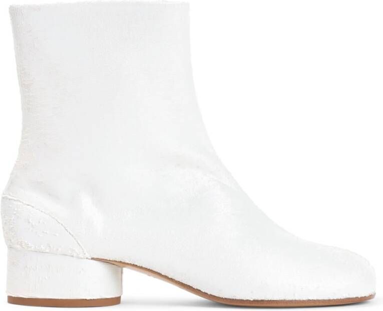 Maison Margiela Witte Parelmoer Tabi Enkellaarsjes
