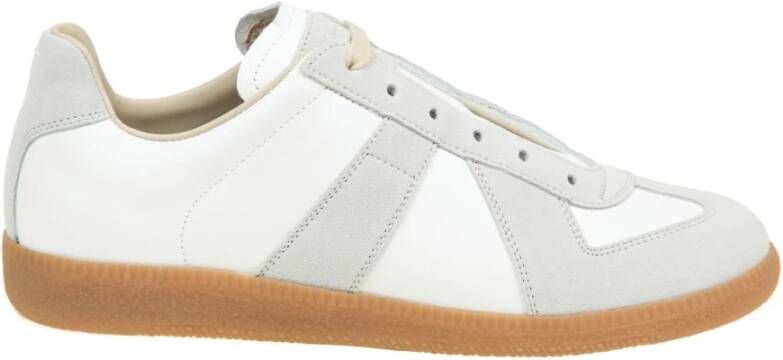Maison Margiela Witte Leren Sneakers met Grijze Suède Inzetstukken White