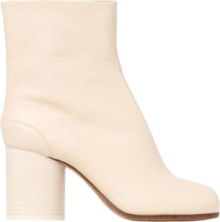 Maison Margiela Witte Leren Enkellaarsjes Blokhak