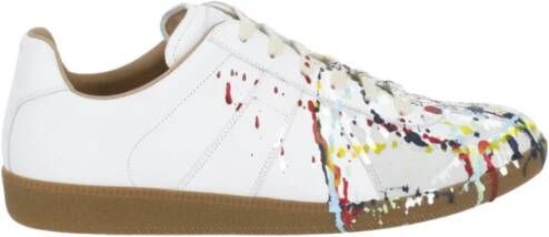 Maison Margiela Witte Leren Sneakers met Paint Drop Effect White Heren