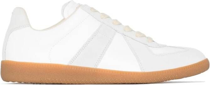 Maison Margiela Witte Leren Sneakers met Grijze Suède Inzetstukken White