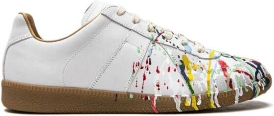 Maison Margiela Witte Leren Sneakers met Paint Drop Effect White Heren
