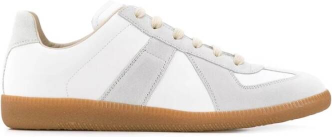 Maison Margiela Witte Leren Sneakers met Grijze Suède Inzetstukken White