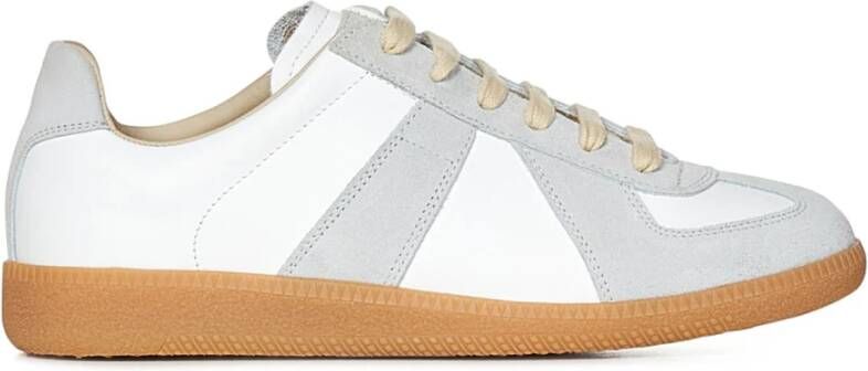 Maison Margiela Witte Leren Sneakers met Grijze Suède Inzetstukken White Heren