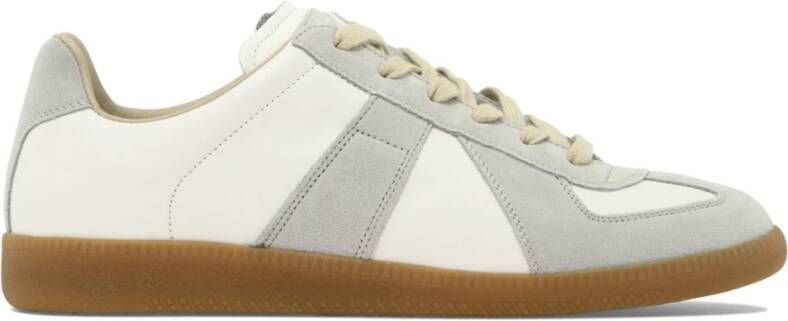 Maison Margiela Witte Leren Sneakers met Grijze Suède Inzetstukken White