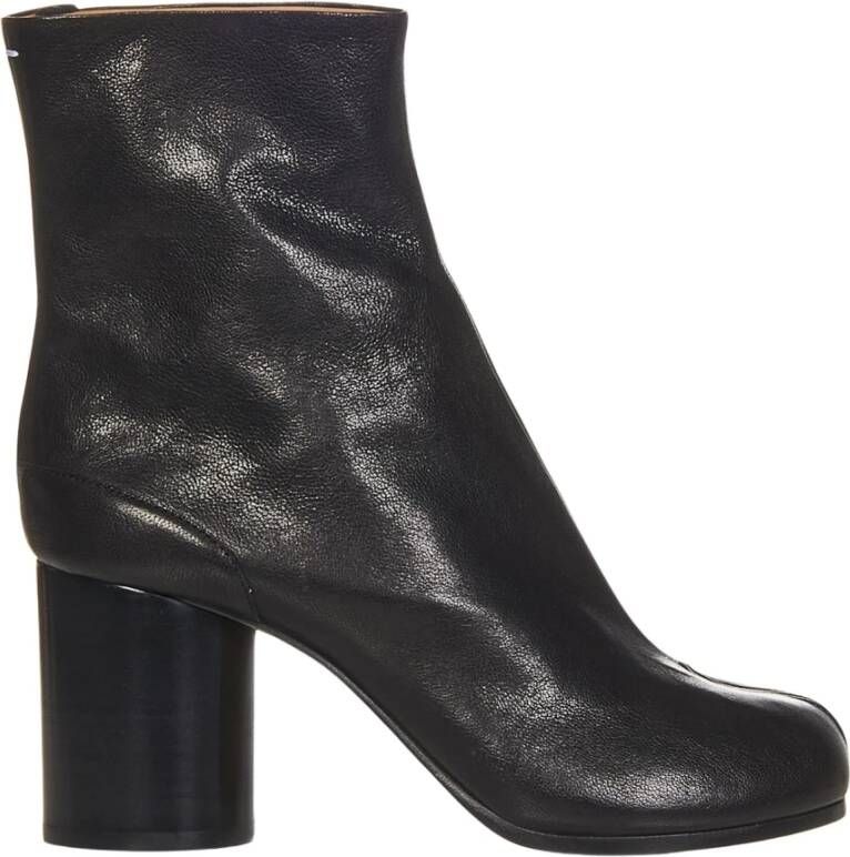 Maison Margiela Tabi Teen Kalfsleren Enkellaarzen met Cilindrische Hak Black Dames