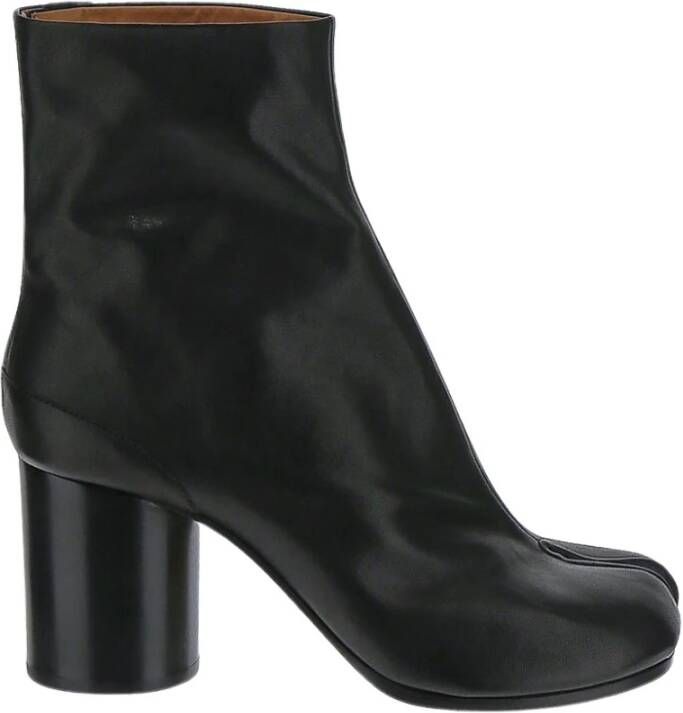 Maison Margiela Tabi Teen Kalfsleren Enkellaarzen met Cilindrische Hak Black Dames