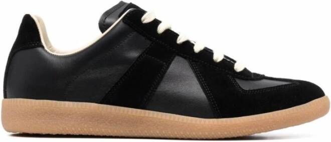 Maison Margiela Replica Leren Sneakers met Suède Inzetstukken Black