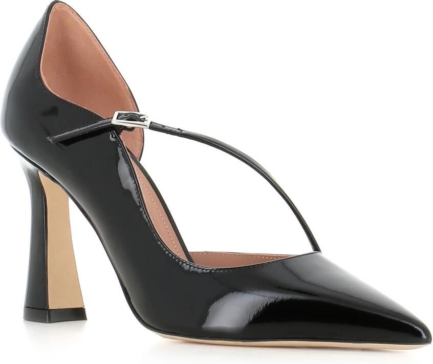 Malone Souliers Zwarte Lakleren Asymmetrische Band Hakken