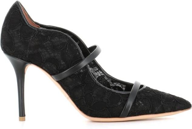 Malone Souliers Zwarte Kant en Leren Hak Décolleté Black Dames