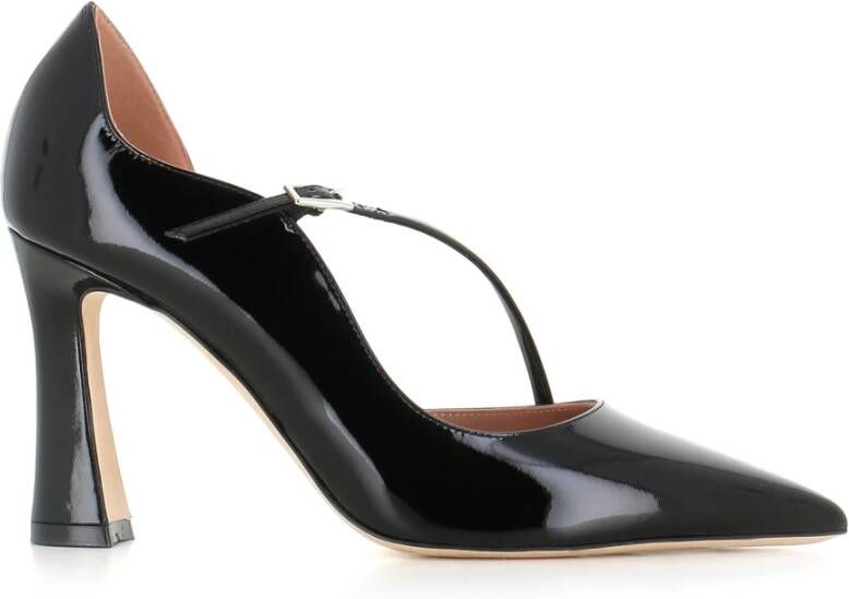 Malone Souliers Zwarte Lakleren Asymmetrische Band Hakken