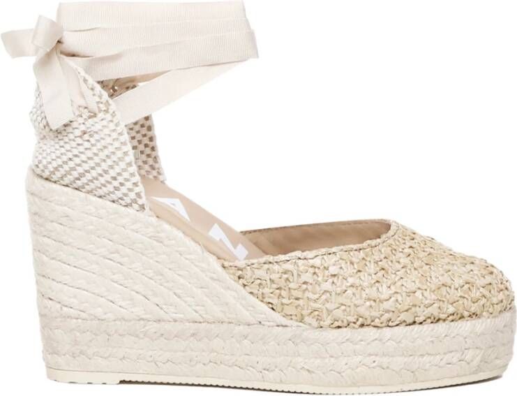 Manebí Beige Espadrilles Sandalen met Enkelveters Beige Dames