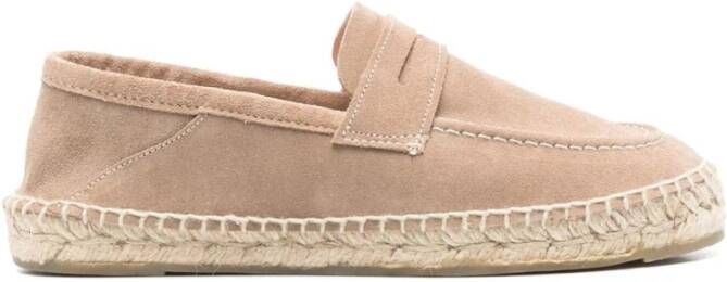 Manebí Beige Leren Ronde Neus Platte Espadrilles Beige Dames