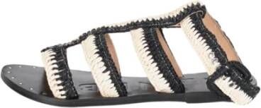 Manebí Raffia Gestreepte Leren Sandalen Black Dames