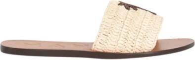 ebí Rafia Palm Geborduurde Platte Sandalen