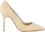 olo Blahnik Beige Slang Puntige Neus Pumps - Thumbnail 1