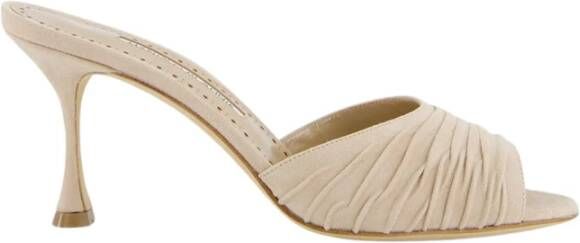 olo Blahnik Beige Suède Gerimpelde Open Teen Muiltjes