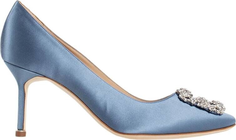Manolo Blahnik Blauw Satijn Kristal Gesp Stiletto Hak Blue Dames