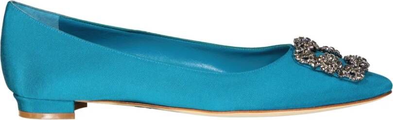 Manolo Blahnik Blauwe Ballerina Schoenen met Kristallen Versiering Blue Dames