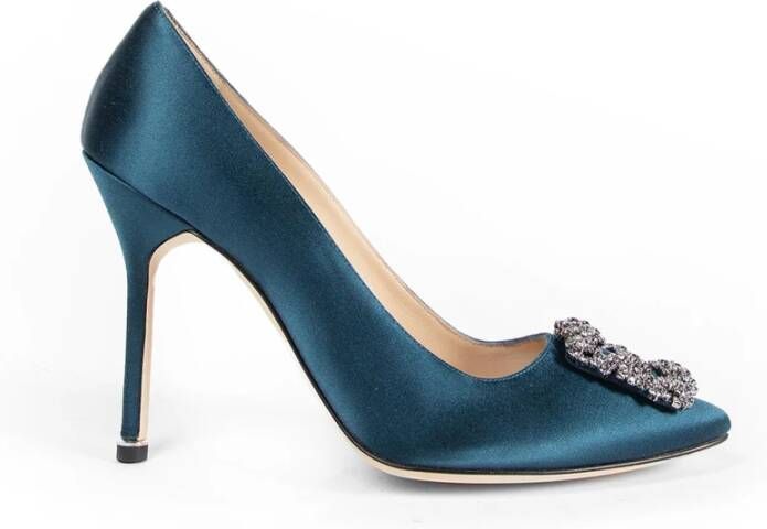 olo Blahnik Blauwe Kristal Gesp Stiletto Hak Schoen