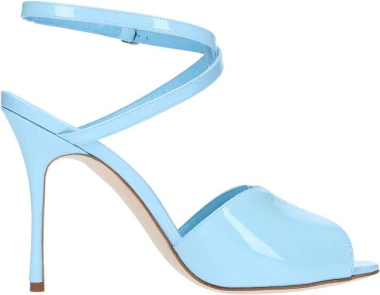 Manolo Blahnik Blauwe Leren Sandalen met Verstelbare Gespsluiting Blue Dames