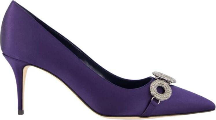 olo Blahnik Blauwe Satijnen Elegante Hakken met Kristallen Broche