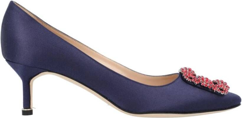 olo Blahnik Blauwe Satijnen Kristal Gesp Pumps
