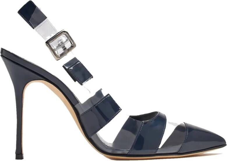 olo Blahnik Blauwe Slingback Pumps met puntige neus